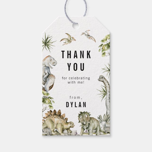 Étiquettes-cadeau Dinosaur Thème Anniversaire Merci (Devant)
