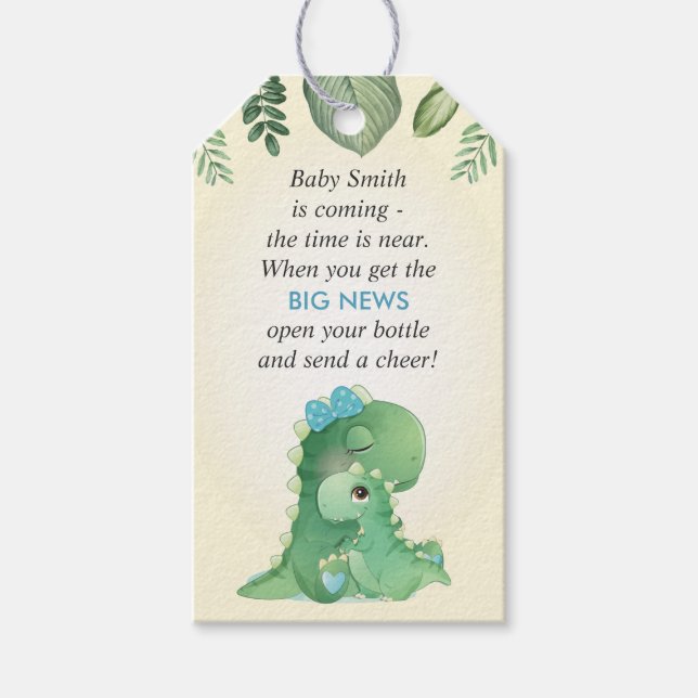 Étiquettes-cadeau Dinosaure Baby Boy Shower Sprinkle Bottle Favorise (Devant)