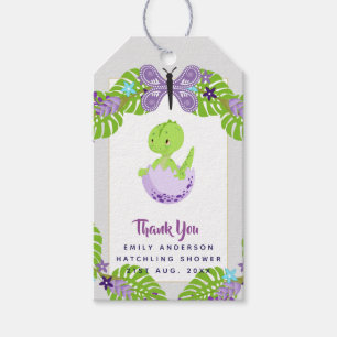 Étiquettes-cadeau Dinosaure Baby shower à éclos bleu violet Merci