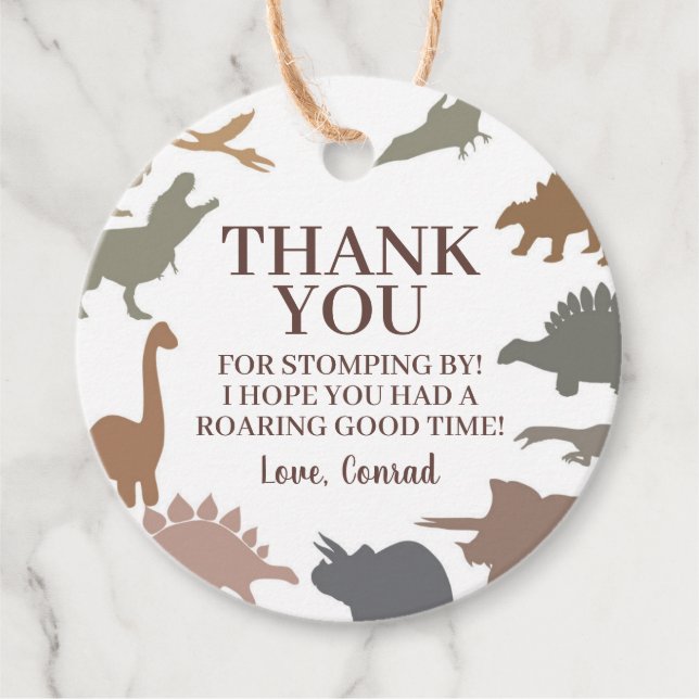 Étiquettes Cadeau Dinosaure moderne Merci de fête d'anniversaire (Devant)
