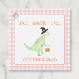 Étiquettes Cadeau Dinosaure Treat Rawr Rose Orange Halloween Enfants