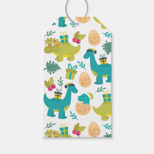 Étiquettes-cadeau Dinosaures de Noël (Devant)