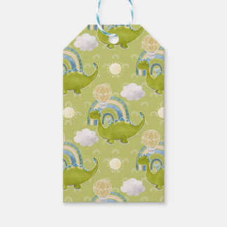ÉTIQUETTES-CADEAU DINOSAURES VERTES ADORABLES AVEC COULEURS BLEUES