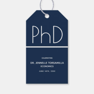 Étiquettes-cadeau Diplôme de doctorat Bleu du groupe de diplômés