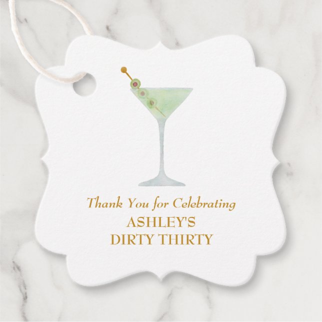Étiquettes Cadeau Dirty Thirty Martini Cocktail, fête du 30e anniver (Devant)