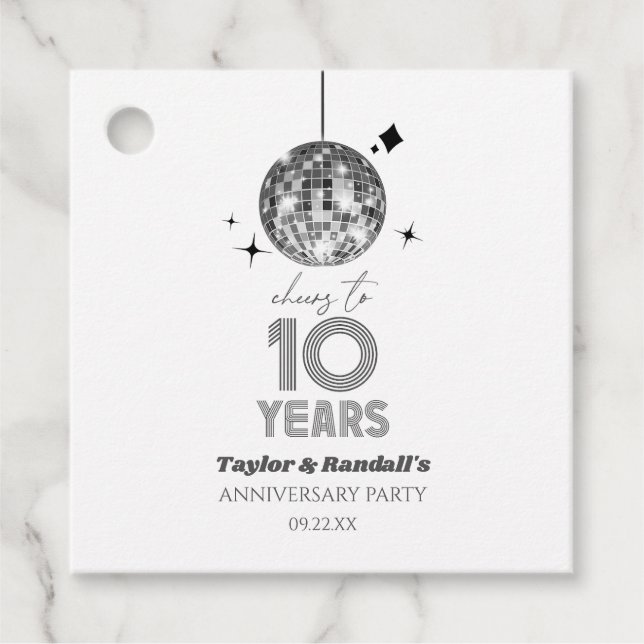 Étiquettes Cadeau Disco 10 ans de fête Mariage (Devant)