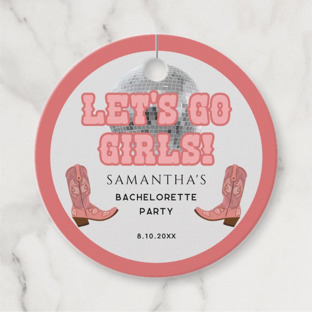 Étiquettes Cadeau Disco Cowgirl Lets Go Girls Bachelorette Party (Devant)