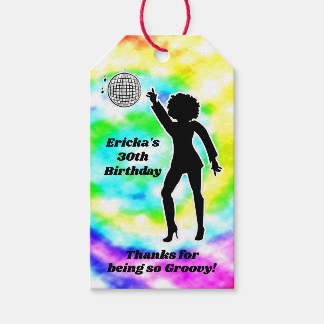 Étiquettes-cadeau Disco Party Tie Dye Adulte Super fête d'anniversai (Devant)