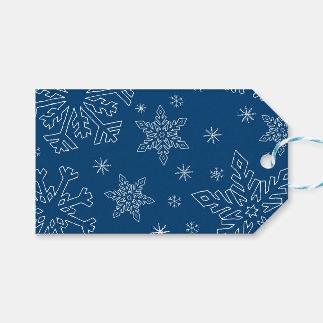 Étiquettes-cadeau Dk Blue Christmas BG Clipart de garde de flocon de (Devant (Horizontal))