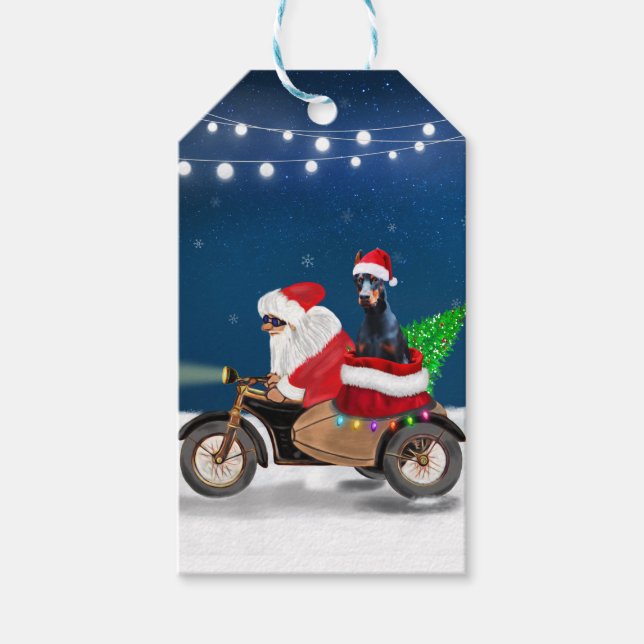 Étiquettes-cadeau Doberman Chien Noël Père Noël (Devant)