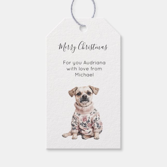 Étiquettes-cadeau Dog Pink Floral Christmas  (Devant)
