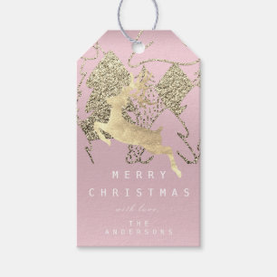 Étiquettes-cadeau Don À Reindeer Mauve Pink Gold Christmas Tree