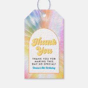 Étiquettes-cadeau DONNA Retro Font Tie Dye Pool Party Anniversaire