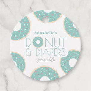 Étiquettes Cadeau Donut vert & Diapeurs Baby Sprinkle Boy