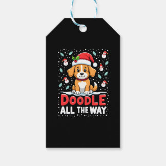 Étiquettes-cadeau Doodle All The Way Funny Goldendoodle Santa Hat Ch