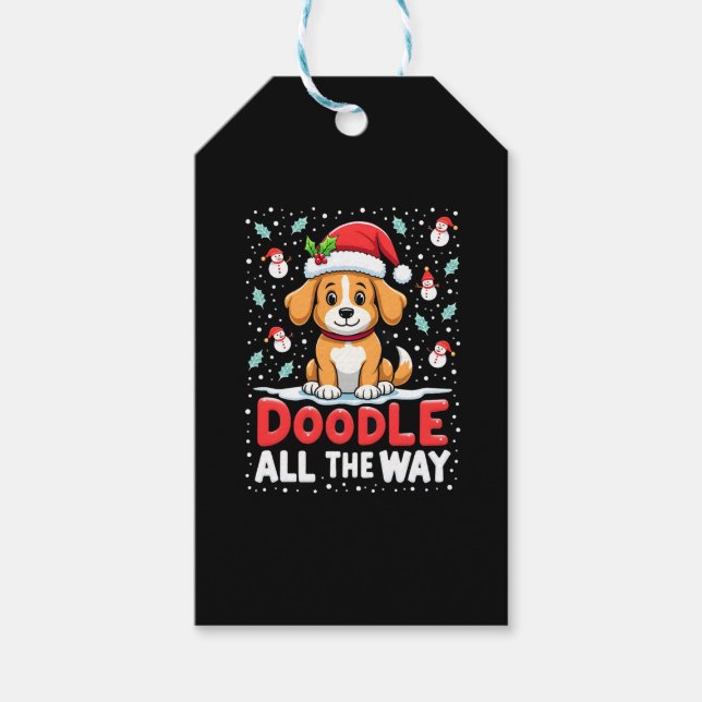 Étiquettes-cadeau Doodle All The Way Funny Goldendoodle Santa Hat Ch (Devant)
