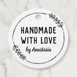 Étiquettes Cadeau Doodle Wreath fait main avec amour