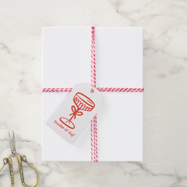 Étiquettes-cadeau Doodles de la joie Champagne Verre Noël (Avec de la ficelle)