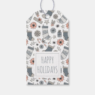 Étiquettes-cadeau Doodles de Noël à l'aquarelle mignonne