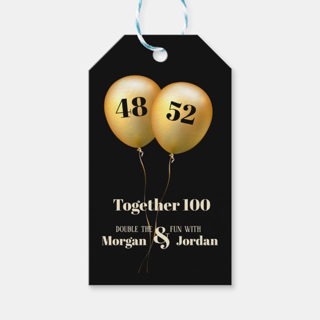 Étiquettes-cadeau Double célébration Junior Or et Noir (Devant)