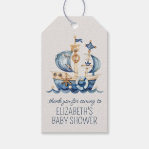 Étiquettes-cadeau Douce Fête Prénatale Bateau à Voile Bleu Marin