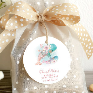Étiquettes Cadeau Douce Fille Baleines Aquarelle Florale Baby Shower