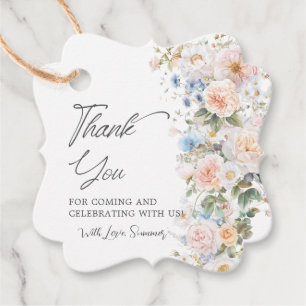Étiquettes Cadeau Douce Mariée Fleurie Blanc Bleu Rose Pâle Baby Sho