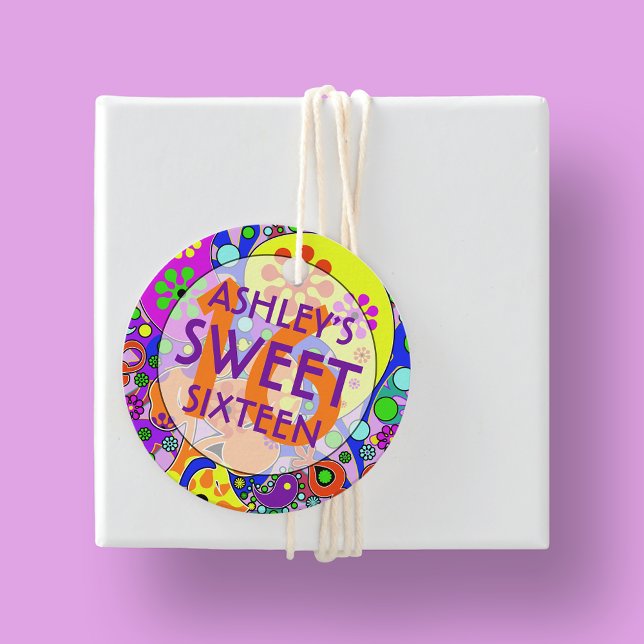 Étiquettes Cadeau Douceur colorée 16 fête d'anniversaire (Créateur téléchargé)