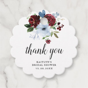 Étiquettes Cadeau douche à nuptiale bordeaux à fleurs bleues