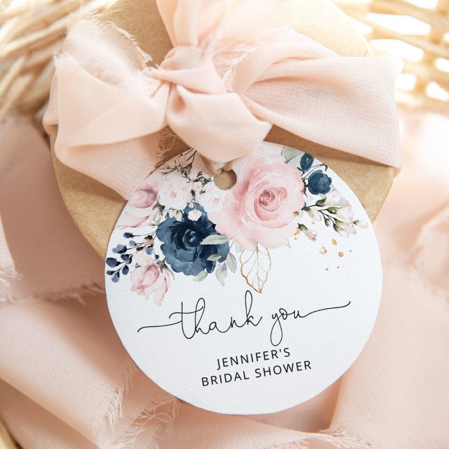 Étiquettes Cadeau Douche à nuptiale florale Blush de la Marine (Créateur téléchargé)