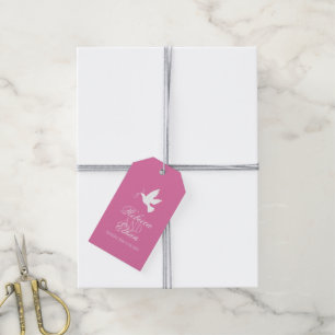 Étiquettes-cadeau Douche blanche avec rubans roses marque de mariage