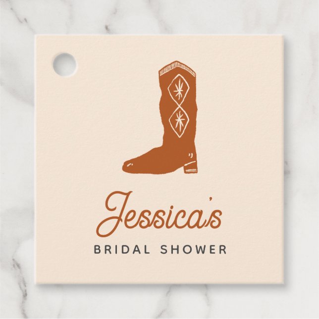 Étiquettes Cadeau Douche de Mariage de Cowgirl Orange Moderne Dernie (Devant)