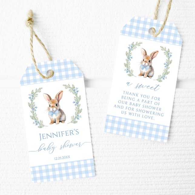 Étiquettes-cadeau Douche lapin de Pâques bleu mignonne merci pour le (Créateur téléchargé)