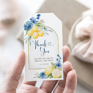 Étiquettes-cadeau Douche nuptiale à fleurs bleues citron principal