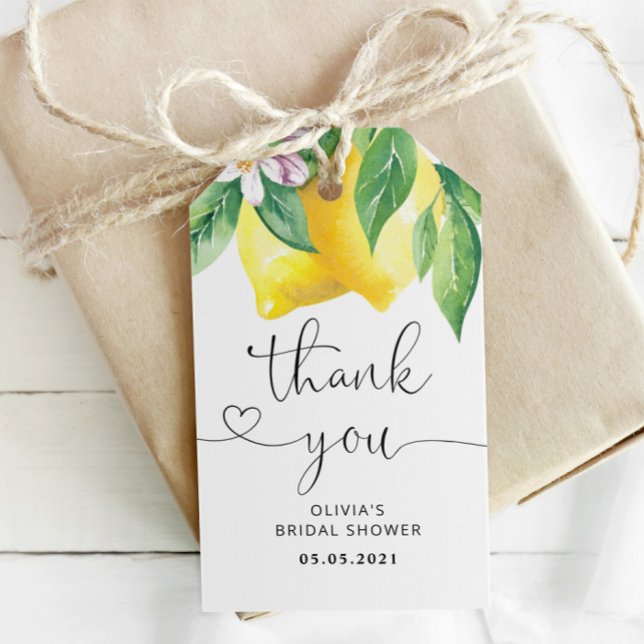 Étiquettes-cadeau Douche nuptiale citron d'aquarelle (Créateur téléchargé)