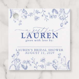 Étiquettes Cadeau Douche victorienne bleu et blanc français