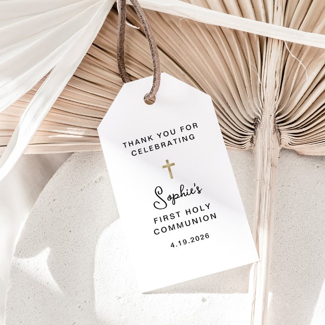 Étiquettes-cadeau Doux et Simple | Première Sainte Communion en Or (Créateur téléchargé)