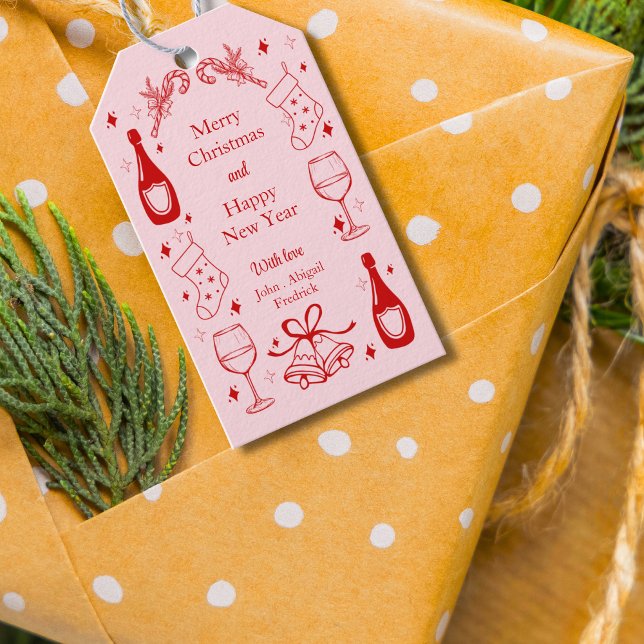 Étiquettes-cadeau Doux rose curieux doodé Noël fête personnalisée (Créateur téléchargé)