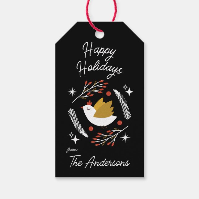 Étiquettes-cadeau Dove & Berries de Noël moderne personnalisable (Devant)