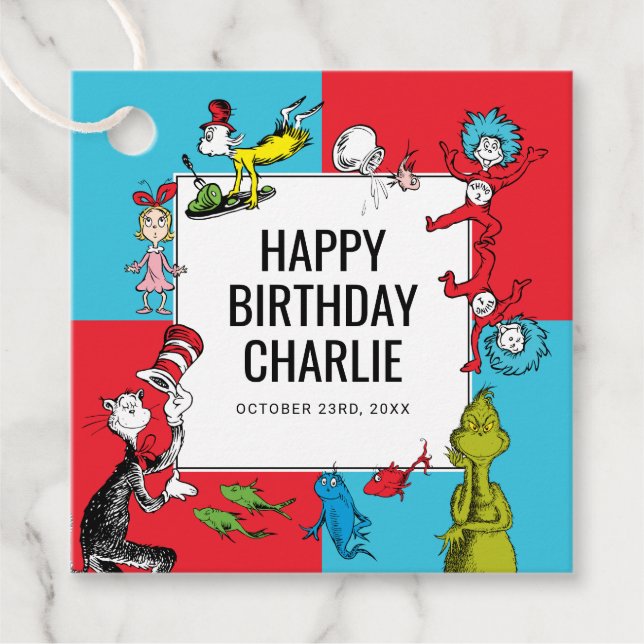 Étiquettes Cadeau Dr. Seuss - Caractères | ANNIVERSAIRE DE ENFANT (Devant)