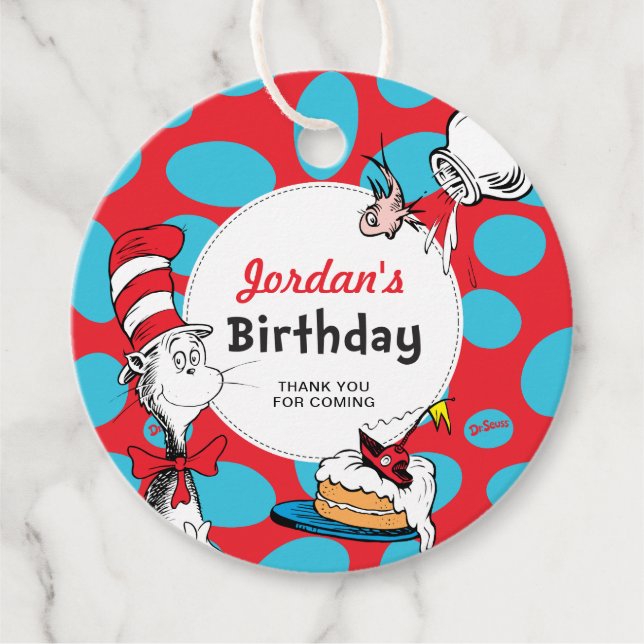 Étiquettes Cadeau Dr. Seuss Chat dans le Casquette Anniversaire Fave (Devant)