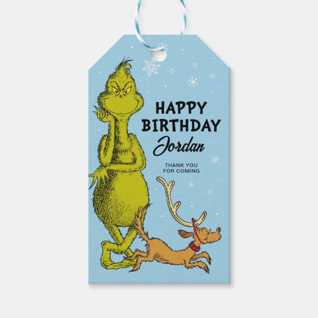 Étiquettes-cadeau Dr Seuss | Grinch Winter Birthday Favoriser (Devant)