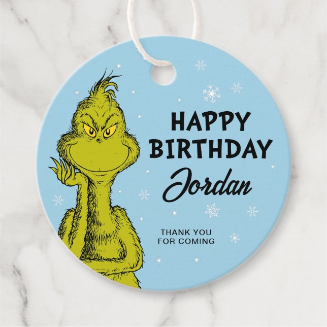 Étiquettes Cadeau Dr Seuss | Grinch Winter Birthday Favoriser (Devant)