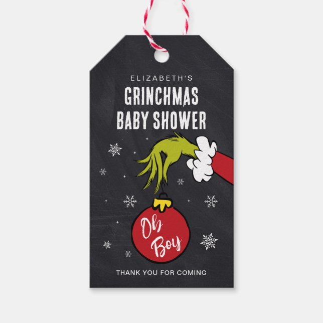Étiquettes-cadeau Dr Seuss | Oh Boy Grinch Baby shower (Devant)
