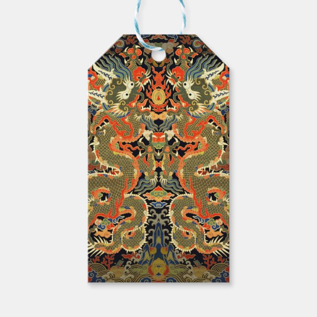 Étiquettes-cadeau Dragon asiatique chinois Art coloré (Devant)