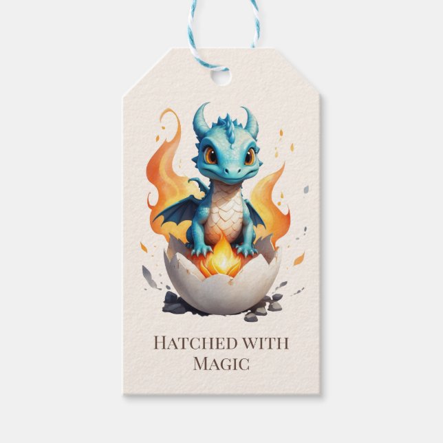 Étiquettes-cadeau Dragon Bébé Éclos avec de la Magie (Devant)