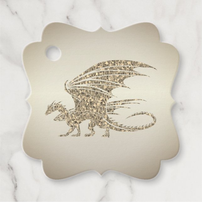 Étiquettes Cadeau Dragon de mosaïque Extraordinaire Golden (Devant)