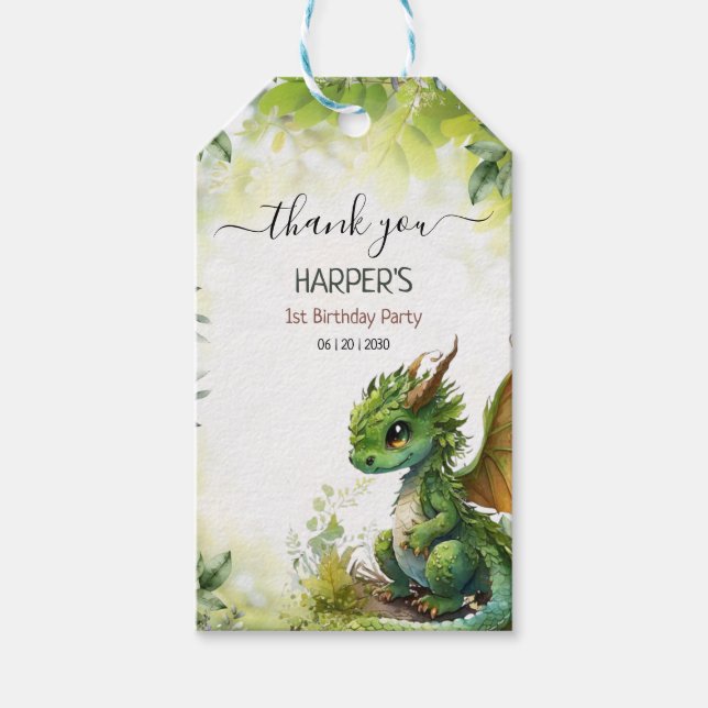 Étiquettes-cadeau Dragon Editable 1er Anniversaire Fête, Garçons Ann (Devant)