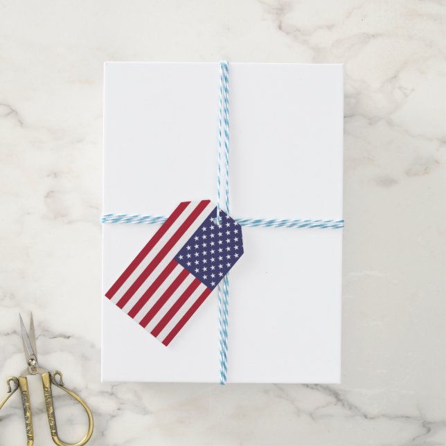 Étiquettes-cadeau Drapeau américain rouge bleu patriotique (Avec de laficelle)
