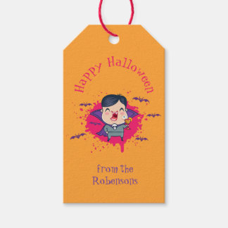 Étiquettes-cadeau Drapeau cadeau pour Halloween avec mignon vampire.